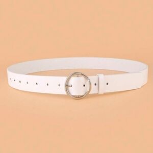 Women White Circle Silver Buckle Adjustable Belt